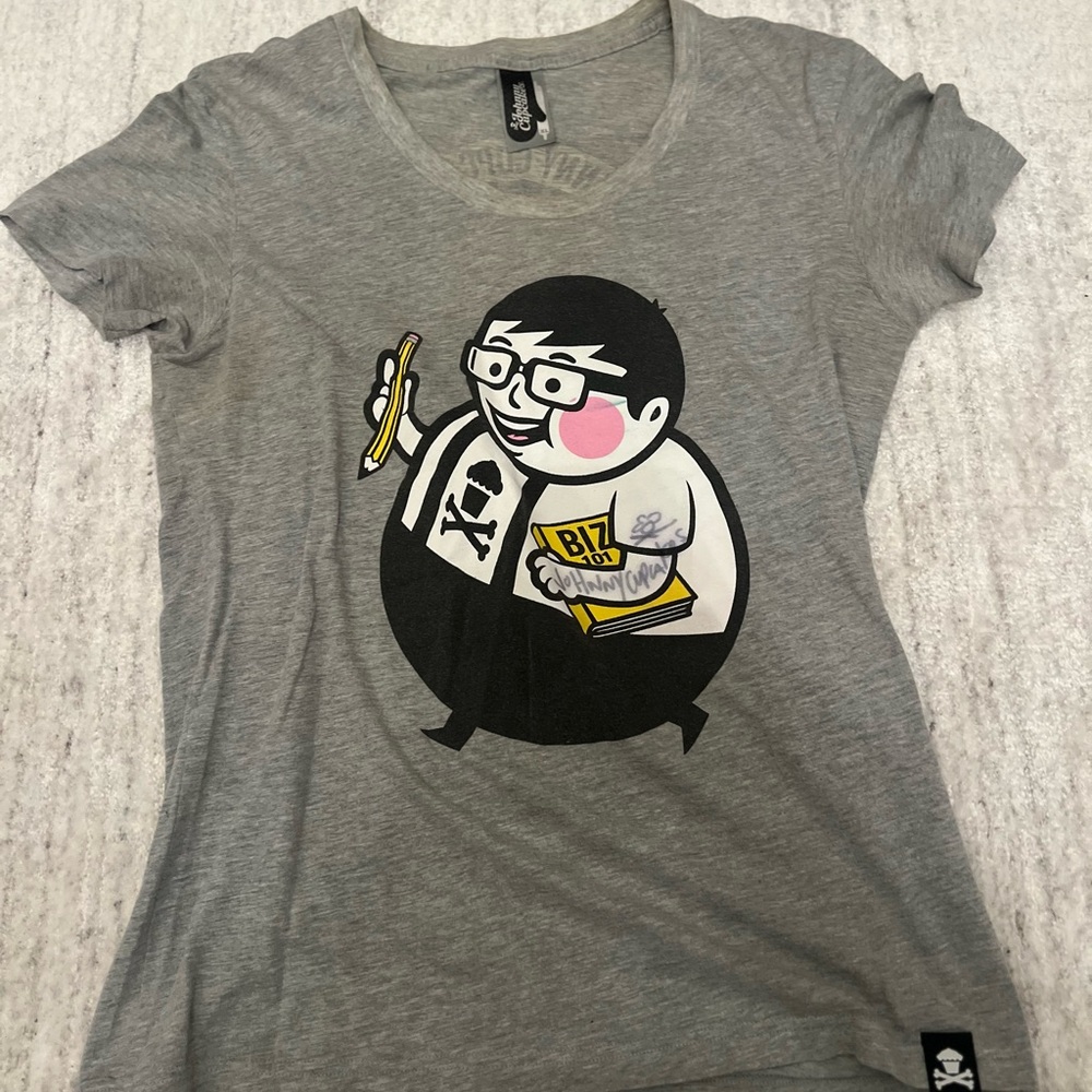 Autographed Johnny Cupcakes Gray Graphic T-Shirt